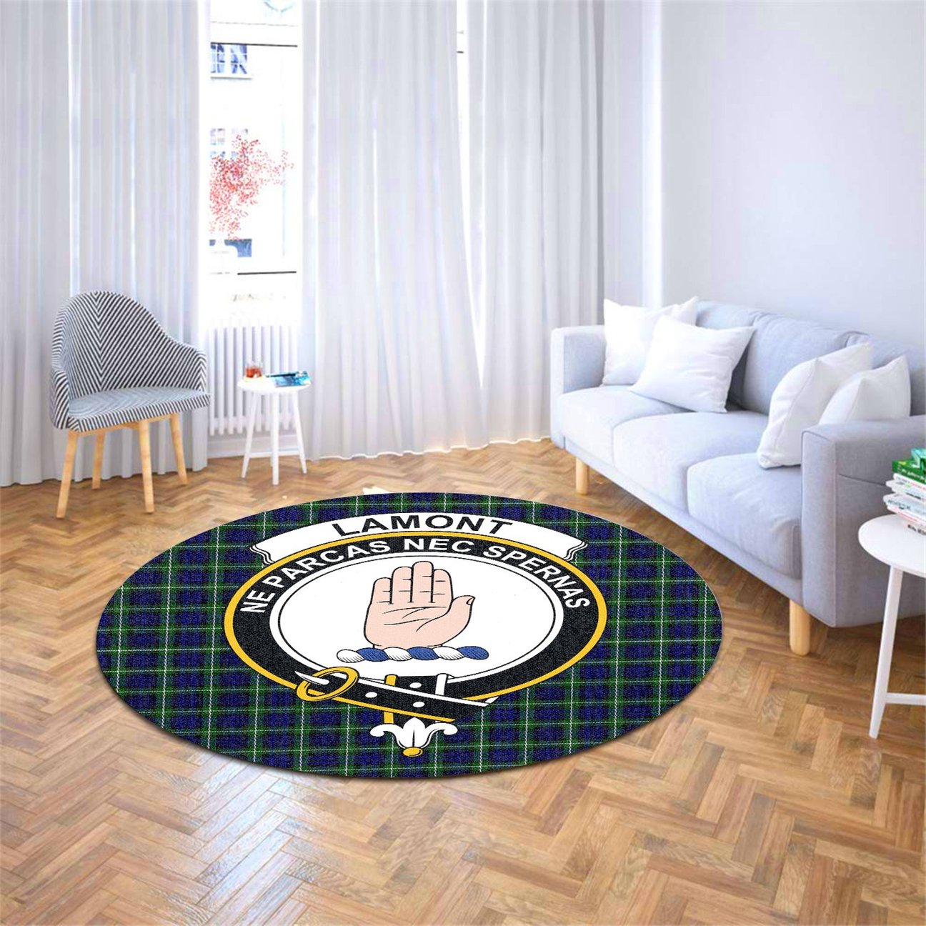 Lamont Modern Tartan Crest Round Rug