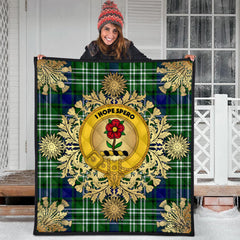 Learmonth Tartan Crest Premium Quilt - Gold Thistle Style