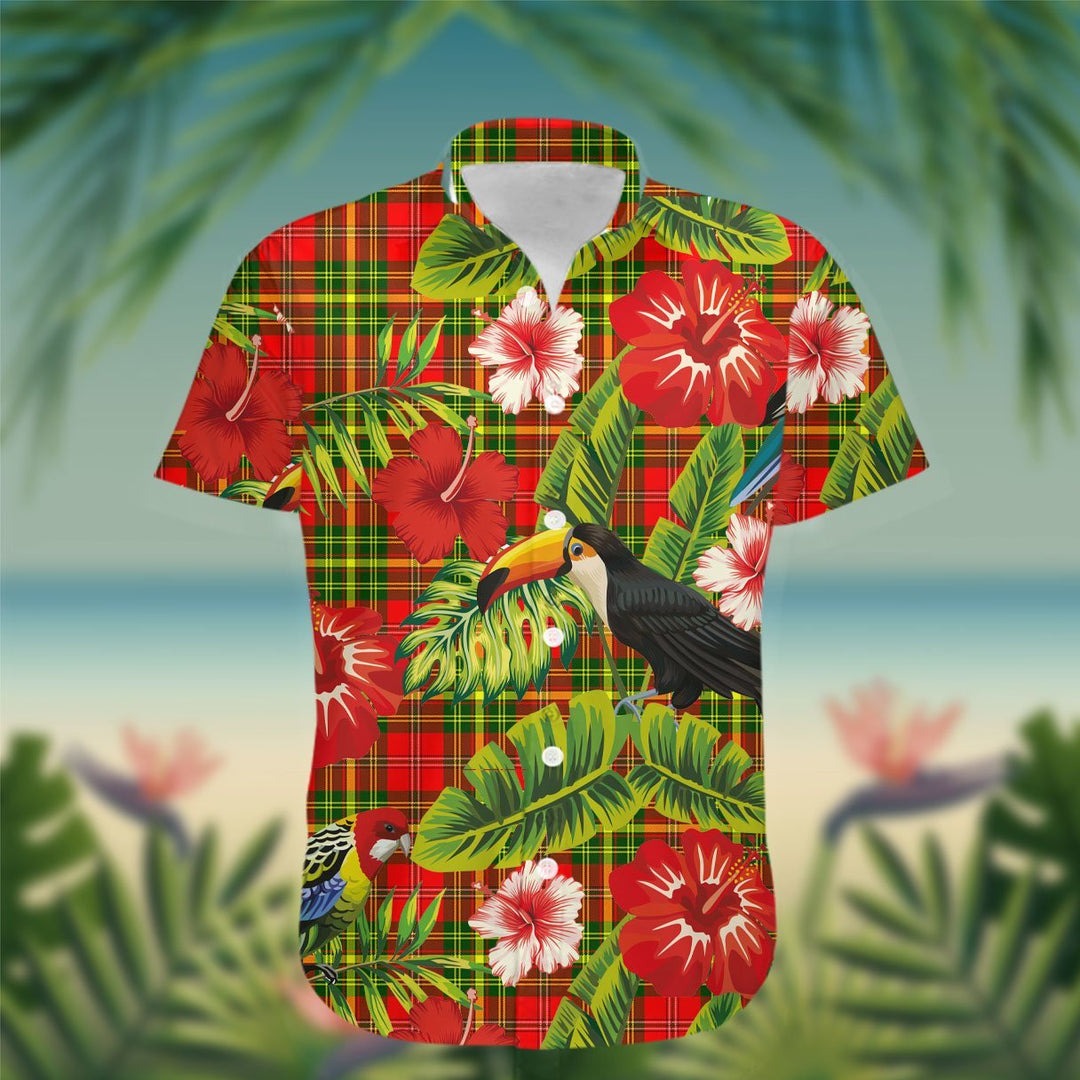 Leask Tartan Hawaiian Shirt Hibiscus, Coconut, Parrot, Pineapple - Tropical Garden Shirt