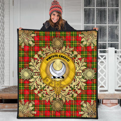 Leask Tartan Crest Premium Quilt - Gold Thistle Style