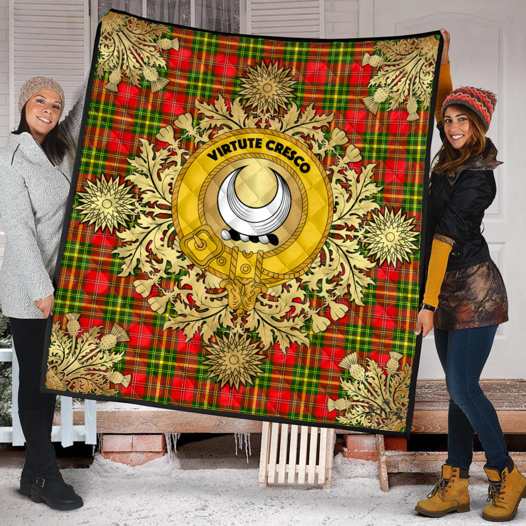 Leask Tartan Crest Premium Quilt - Gold Thistle Style