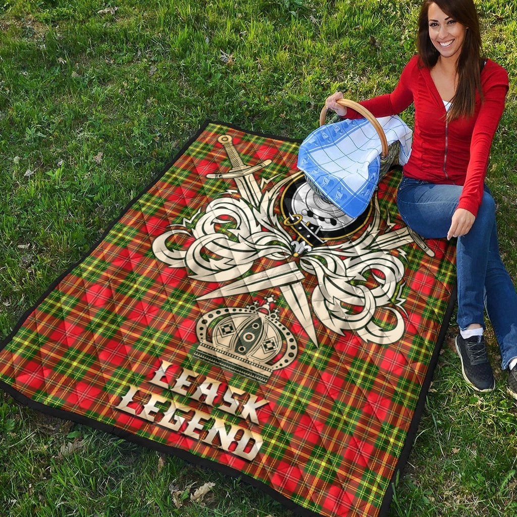 Leask Tartan Crest Legend Gold Royal Premium Quilt