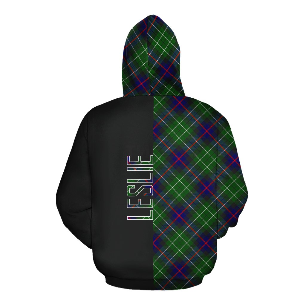 Leslie Hunting Tartan Hoodie Half of Me - Cross Style