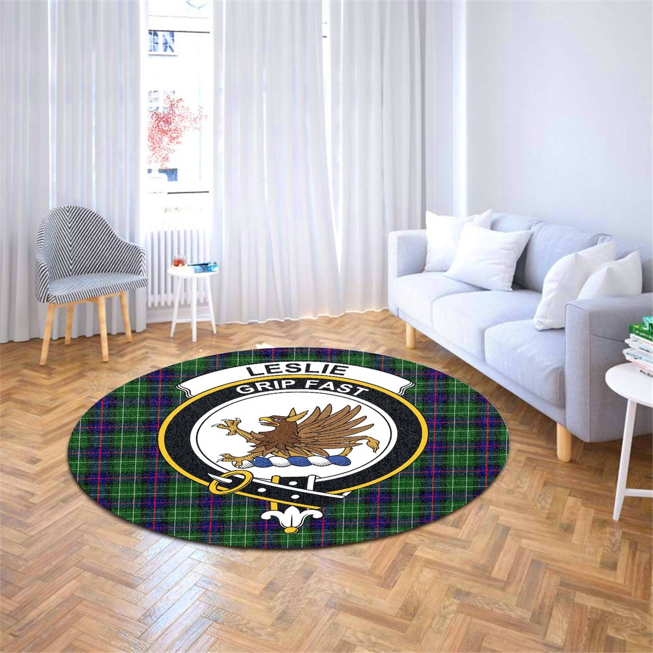 Leslie Hunting Tartan Crest Round Rug