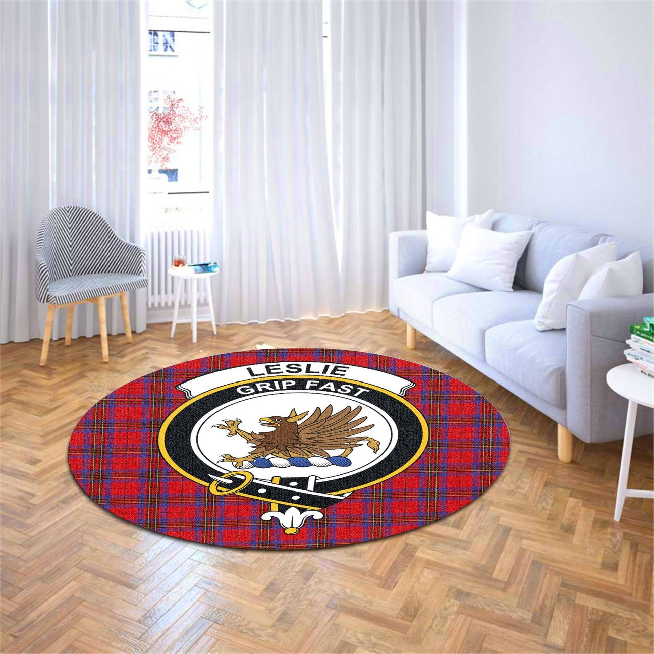 Leslie Modern Tartan Crest Round Rug