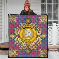 Lindsay Ancient Tartan Crest Premium Quilt - Gold Thistle Style