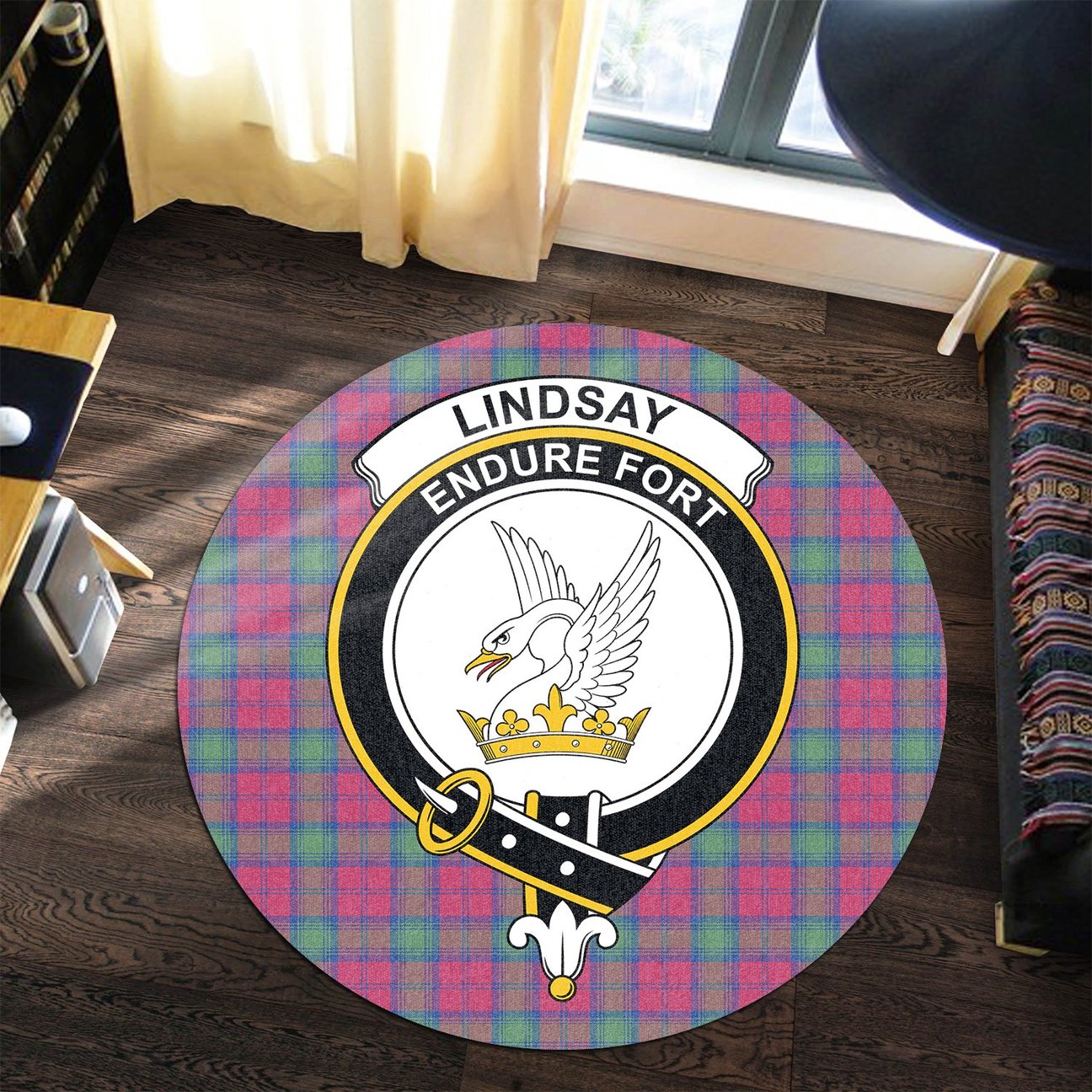 Lindsay Ancient Tartan Crest Round Rug