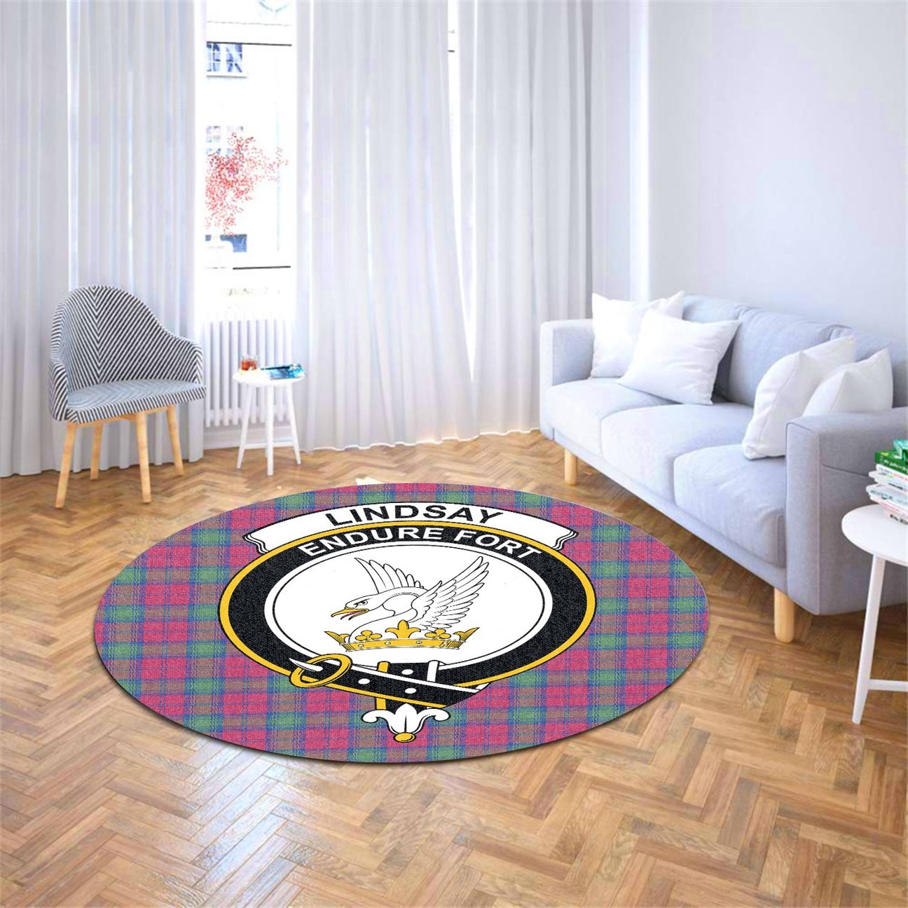 Lindsay Ancient Tartan Crest Round Rug