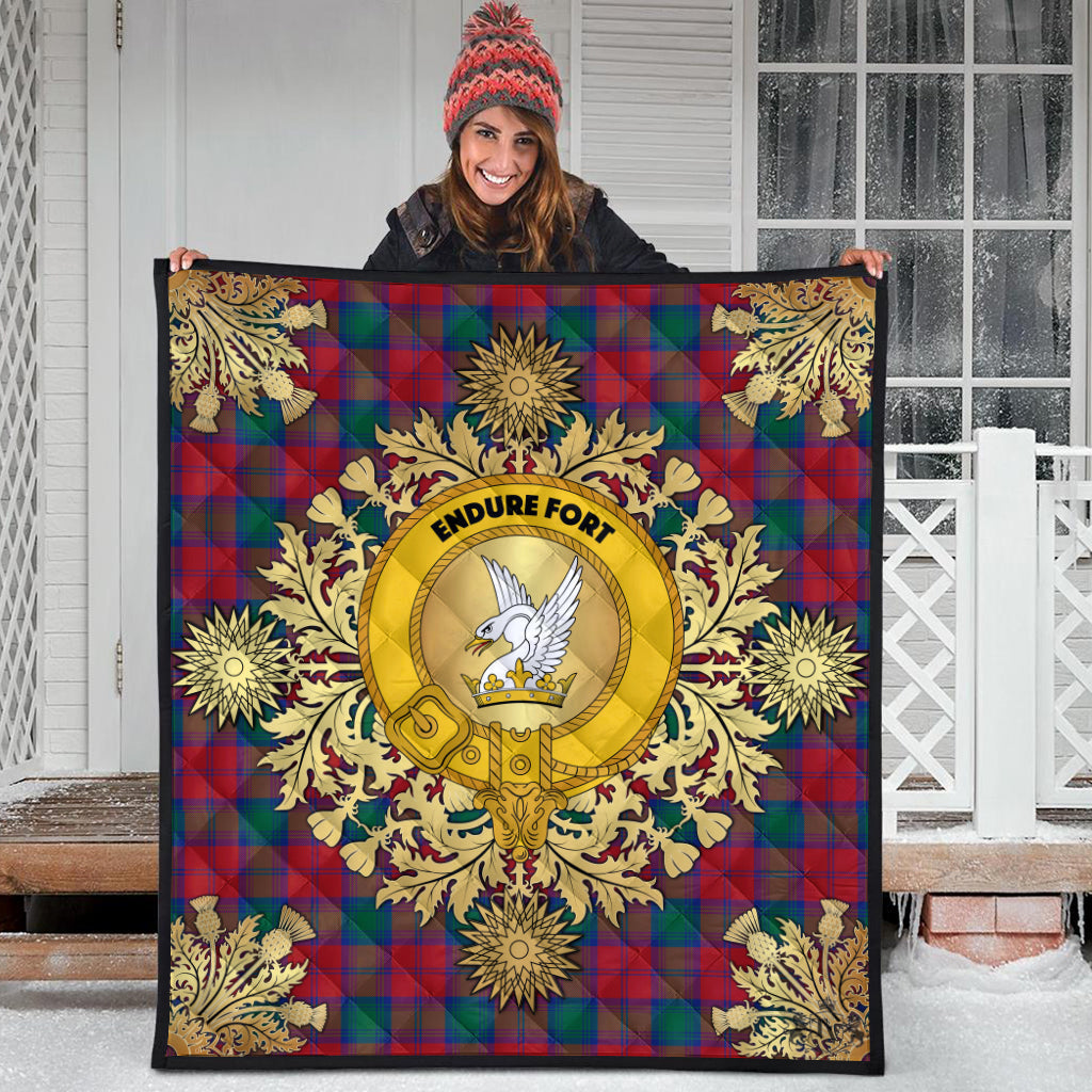 Lindsay Modern Tartan Crest Premium Quilt - Gold Thistle Style