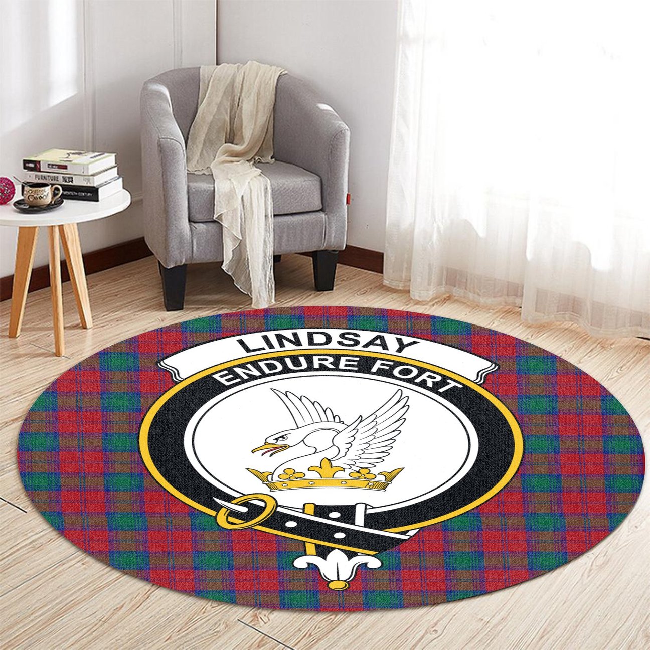 Lindsay Modern Tartan Crest Round Rug