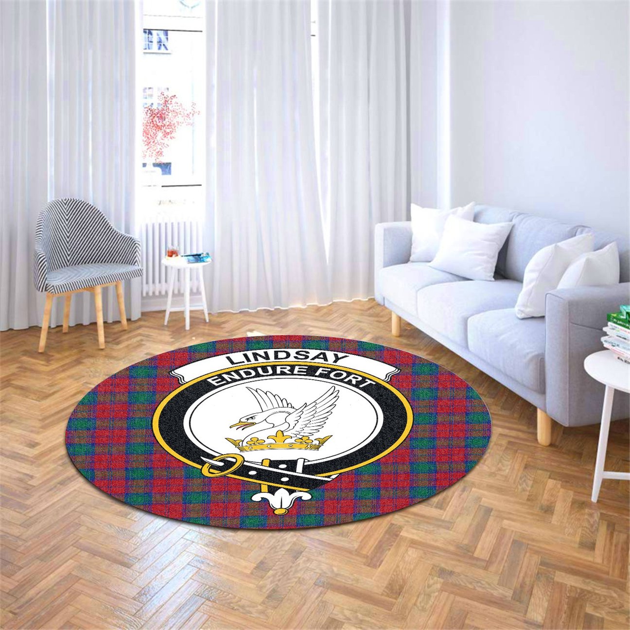 Lindsay Modern Tartan Crest Round Rug