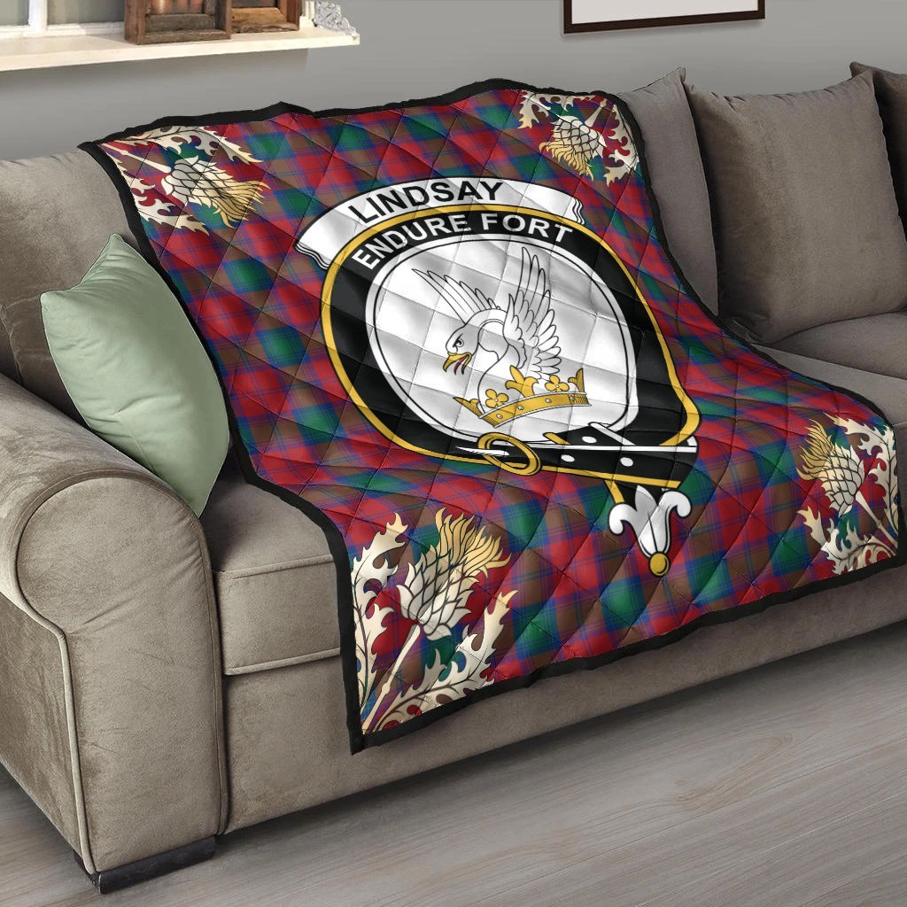 Lindsay Modern Tartan Crest Premium Quilt - Gold Thistle Style