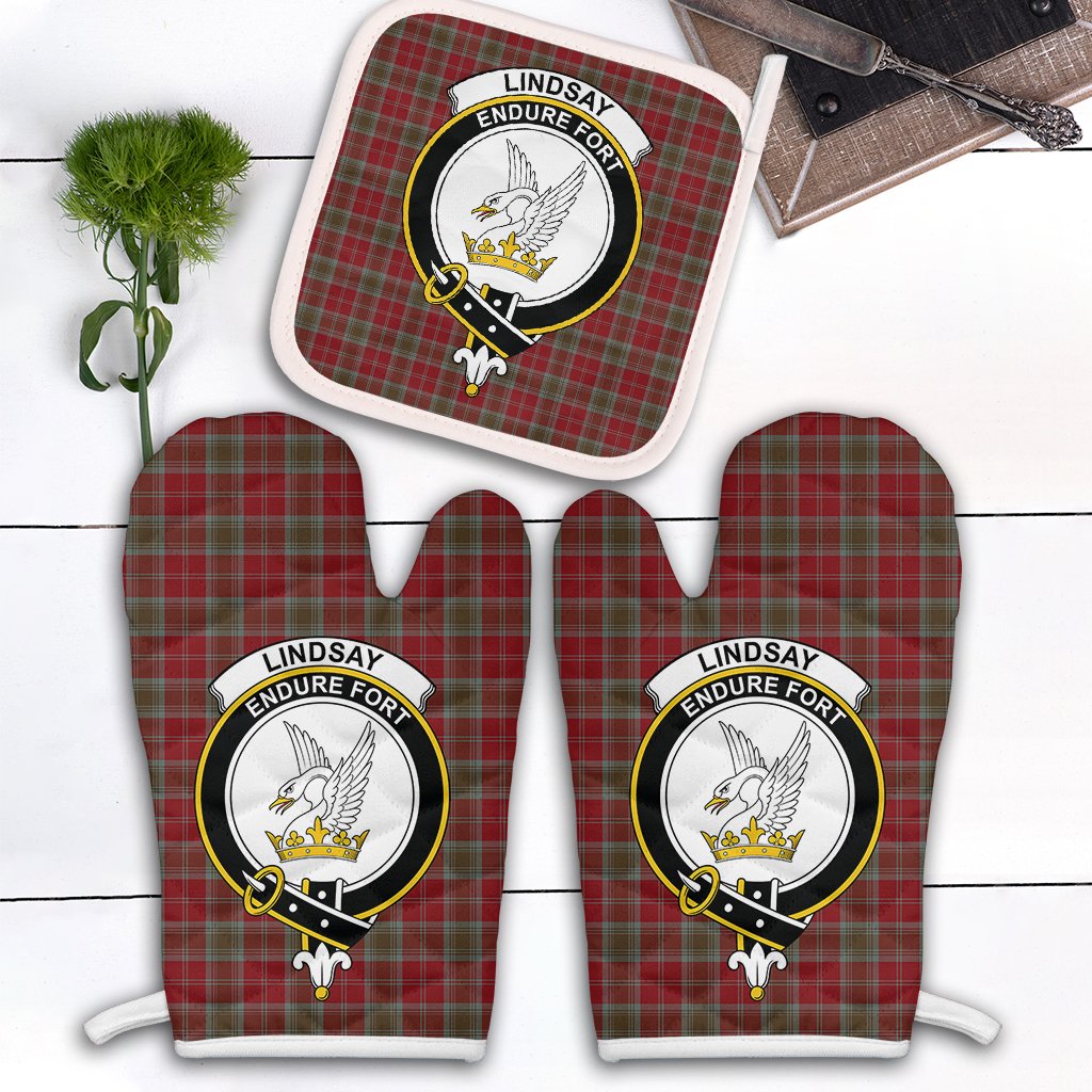 Lindsay Weathered Tartan Crest Oven Mitt And Pot Holder (2 Oven Mitts + 1 Pot Holder)