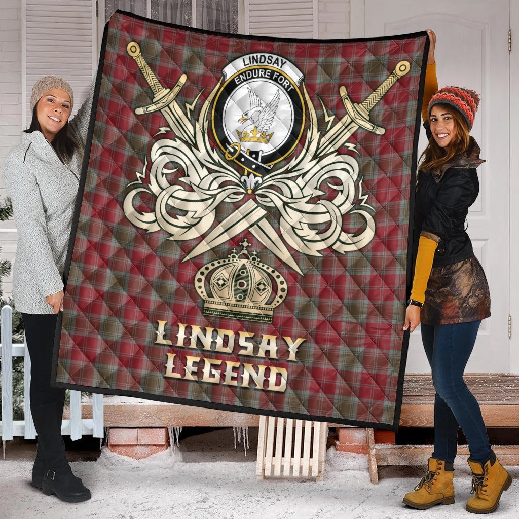 Lindsay Weathered Tartan Crest Legend Gold Royal Premium Quilt