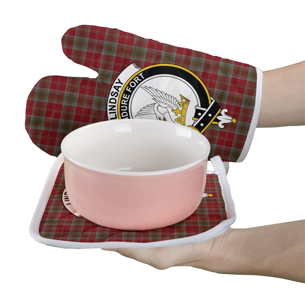 Lindsay Weathered Tartan Crest Oven Mitt And Pot Holder (2 Oven Mitts + 1 Pot Holder)