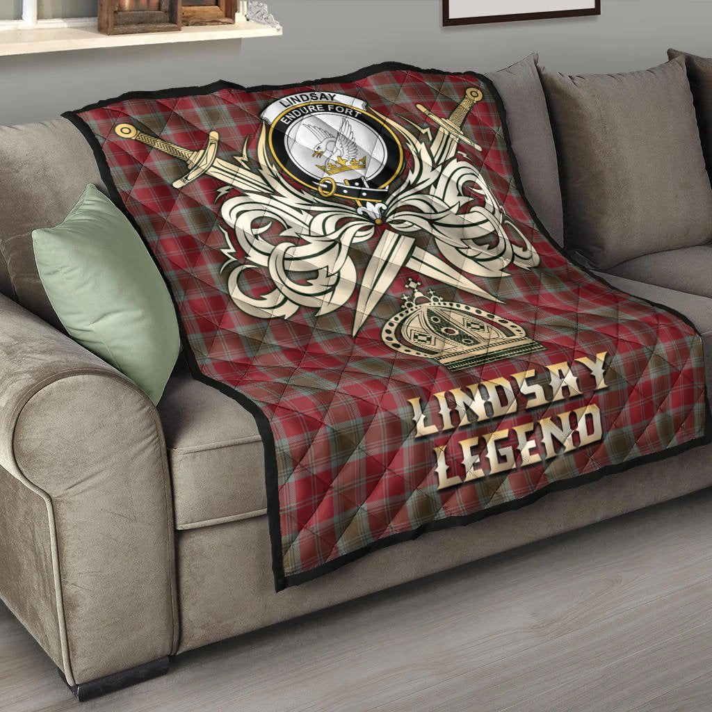 Lindsay Weathered Tartan Crest Legend Gold Royal Premium Quilt