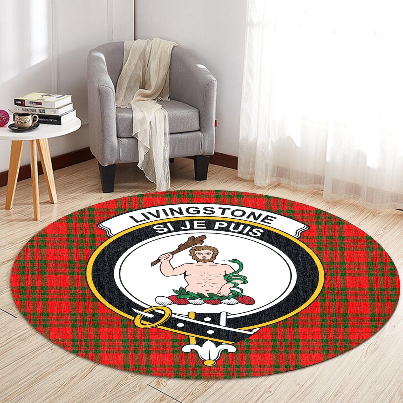 Livingstone Modern Tartan Crest Round Rug