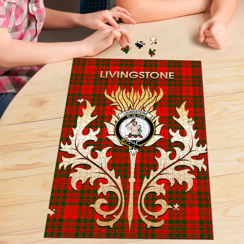 Livingstone Modern Tartan Crest Thistle Jigsaw Puzzles