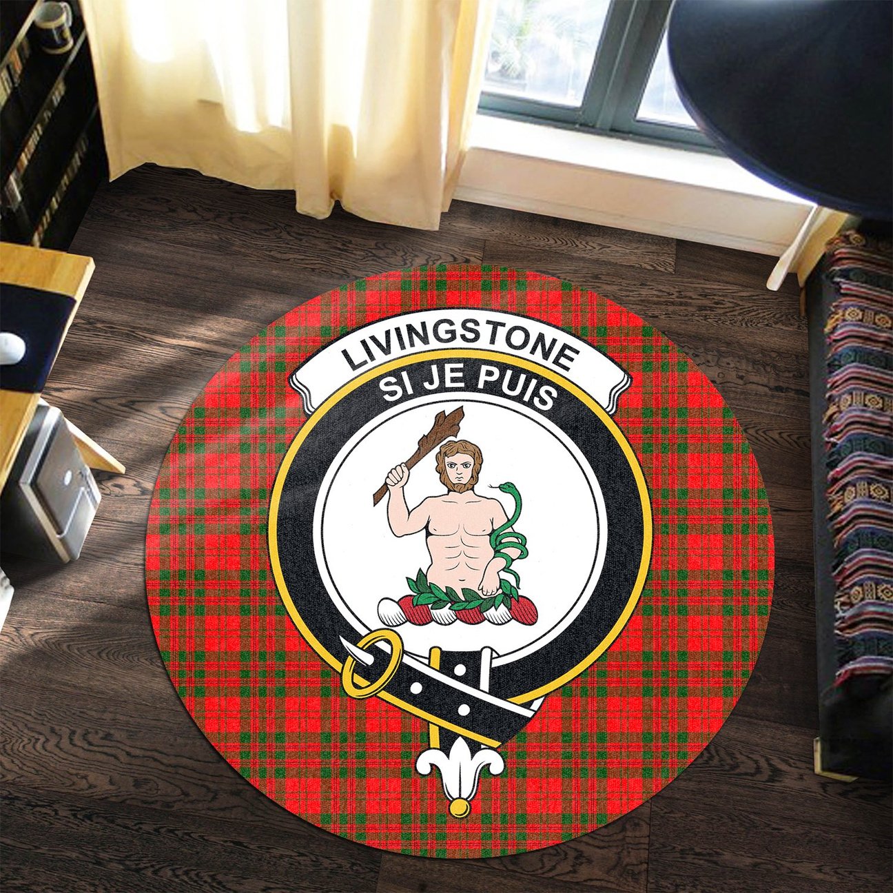 Livingstone Modern Tartan Crest Round Rug