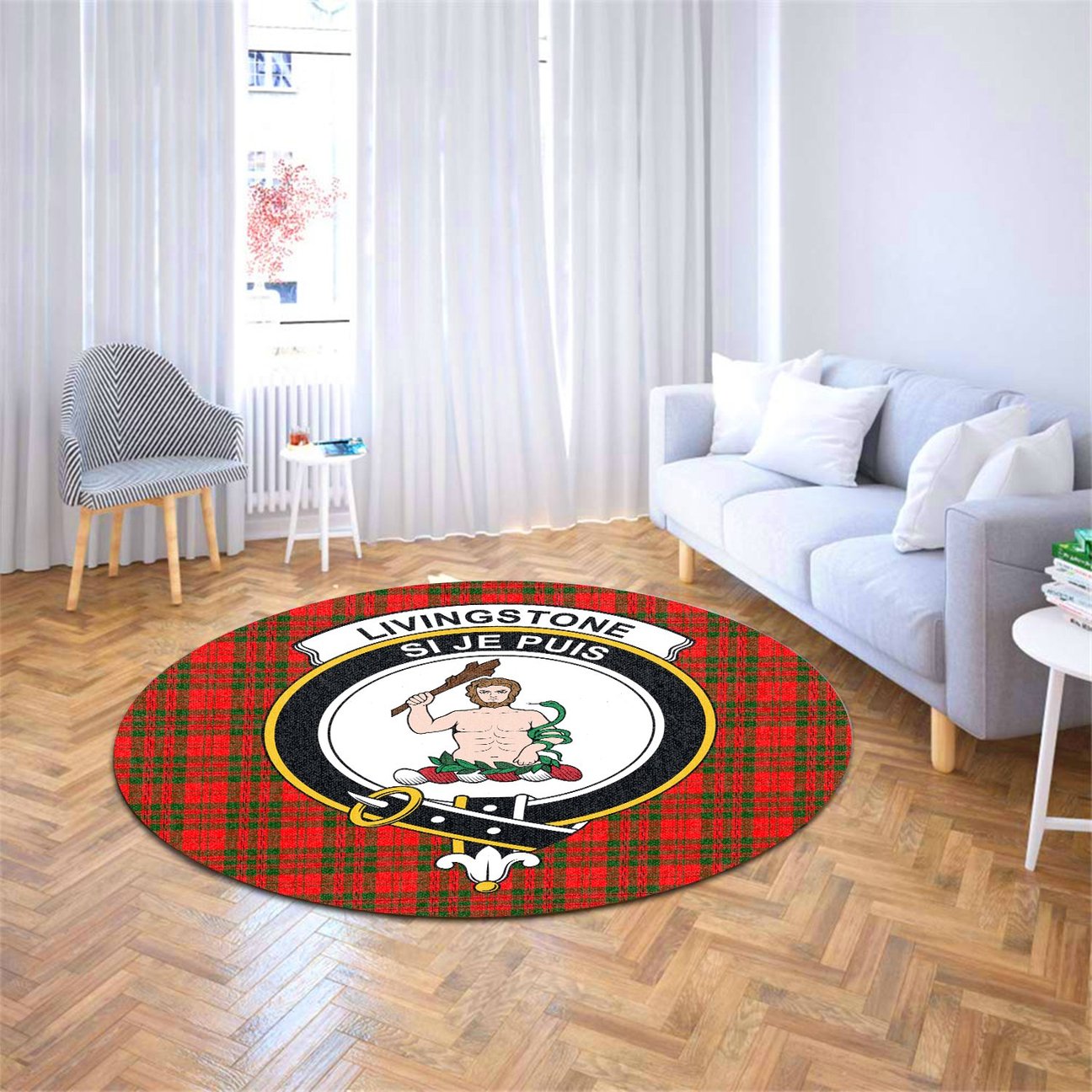 Livingstone Modern Tartan Crest Round Rug