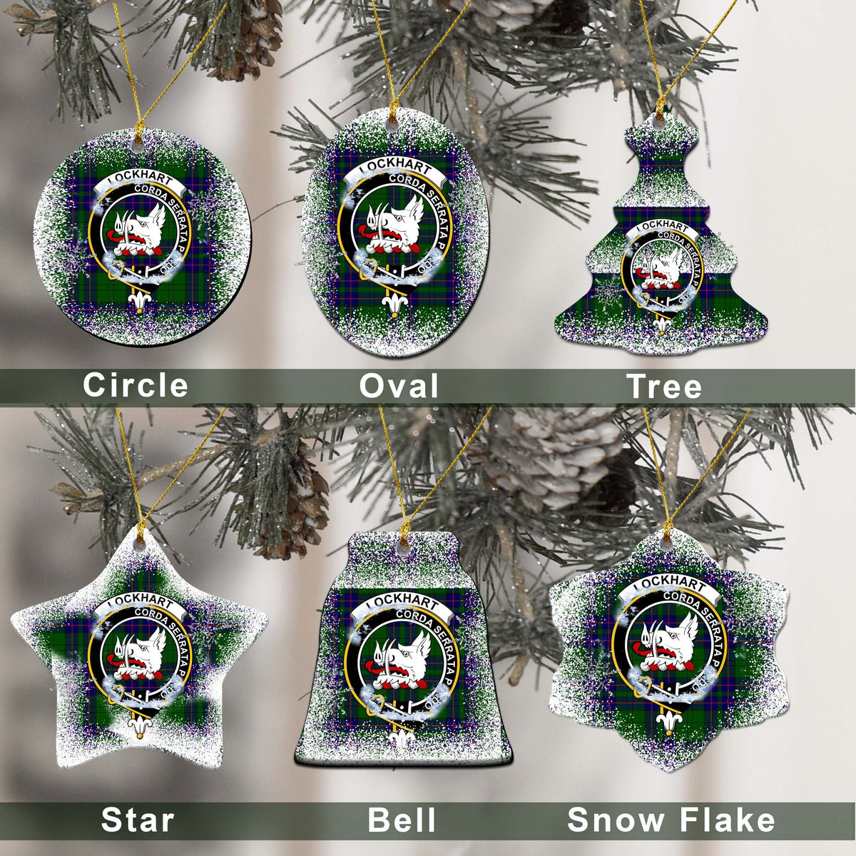 Lockhart Tartan Christmas Ceramic Ornament - Snow Style