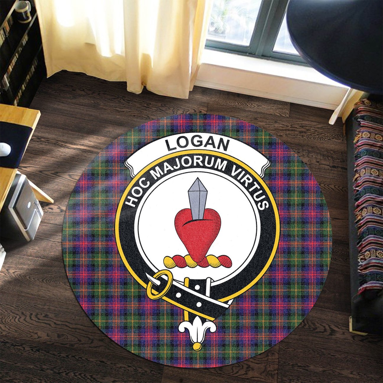 Logan Modern Tartan Crest Round Rug