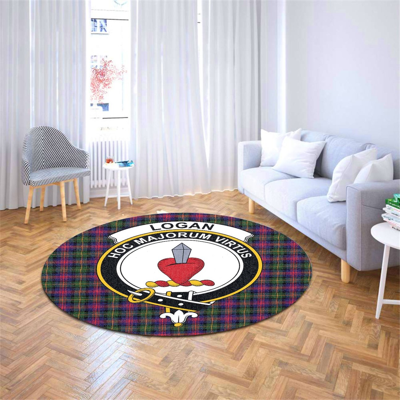 Logan Modern Tartan Crest Round Rug