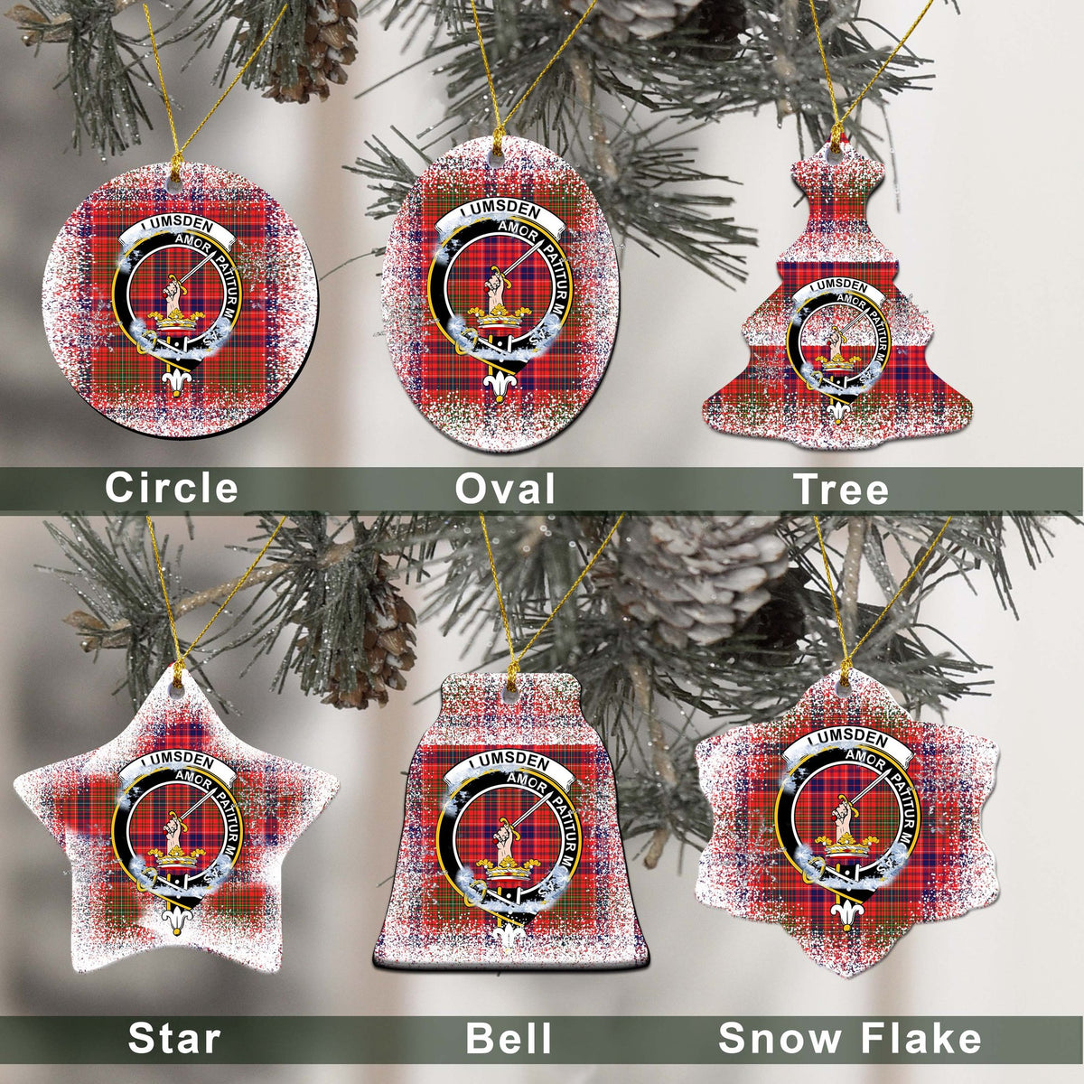 Lumsden Tartan Christmas Ceramic Ornament - Snow Style