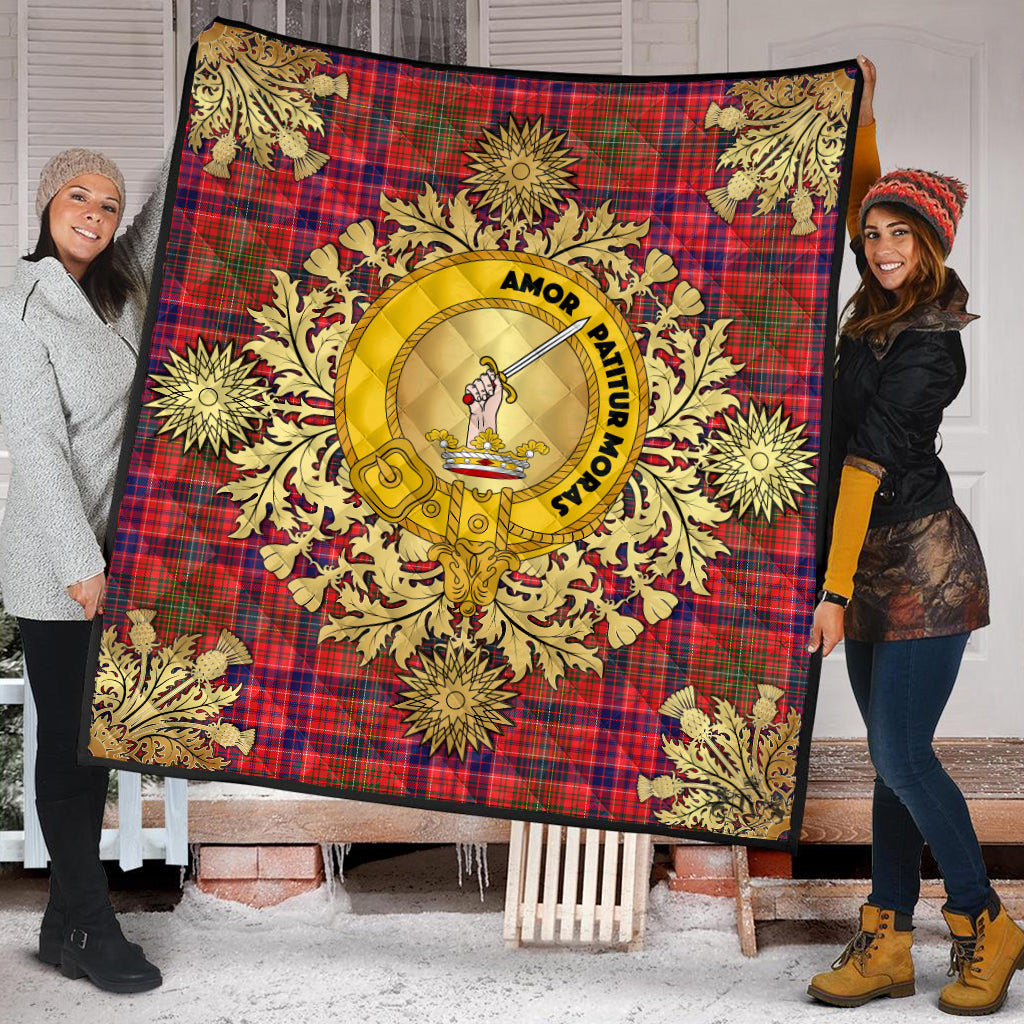 Lumsden Modern Tartan Crest Premium Quilt - Gold Thistle Style