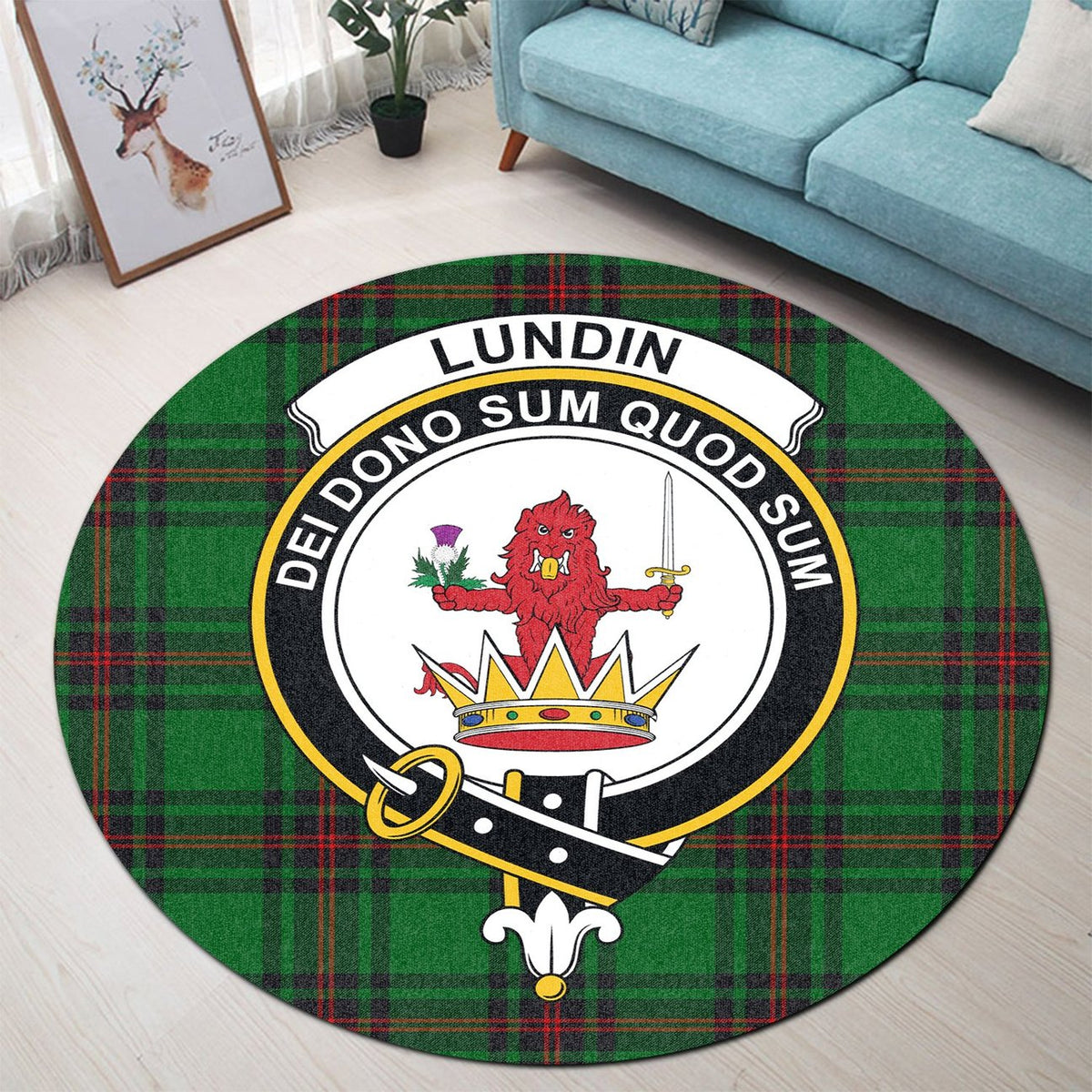 Lundin Tartan Crest Round Rug