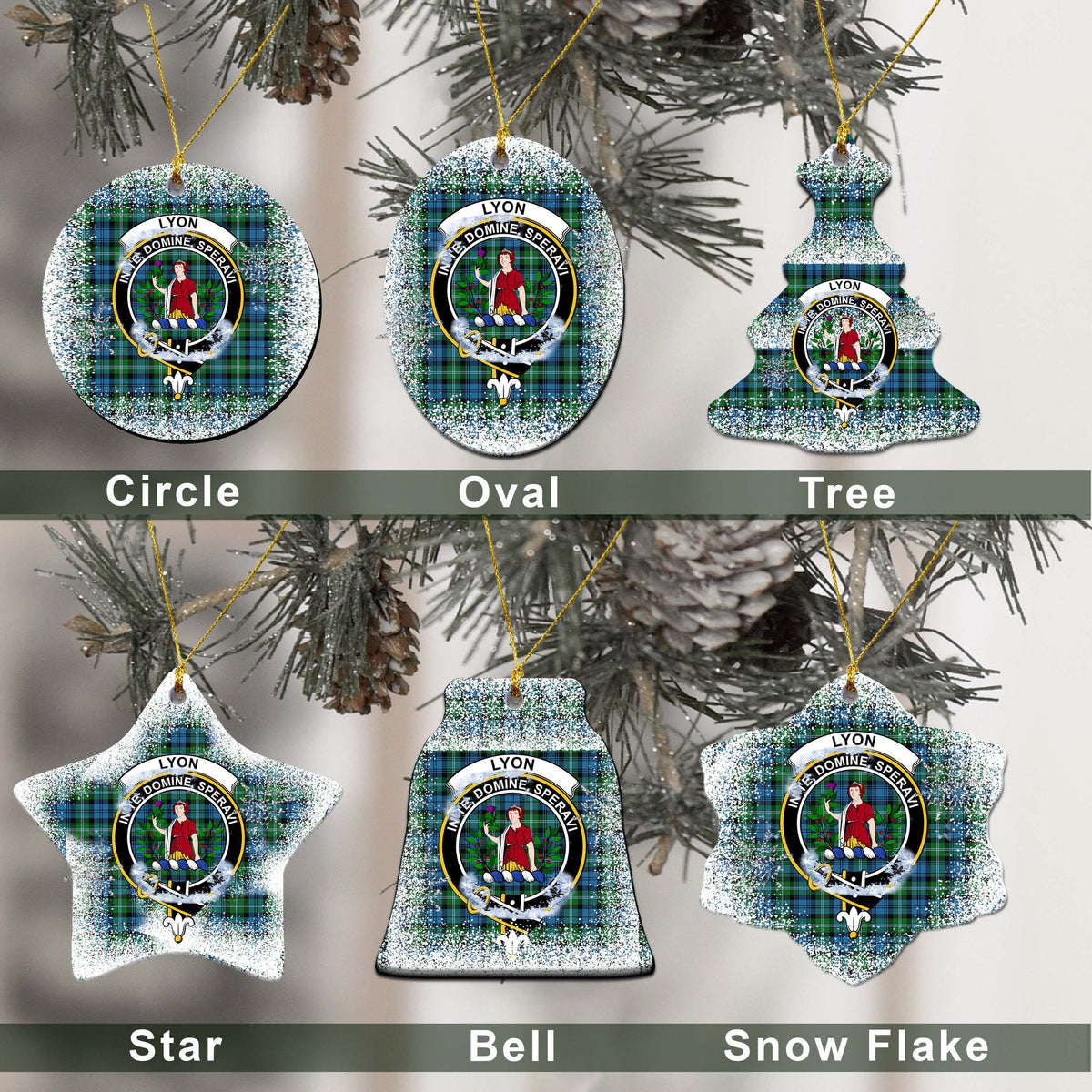 Lyon Tartan Christmas Ceramic Ornament - Snow Style