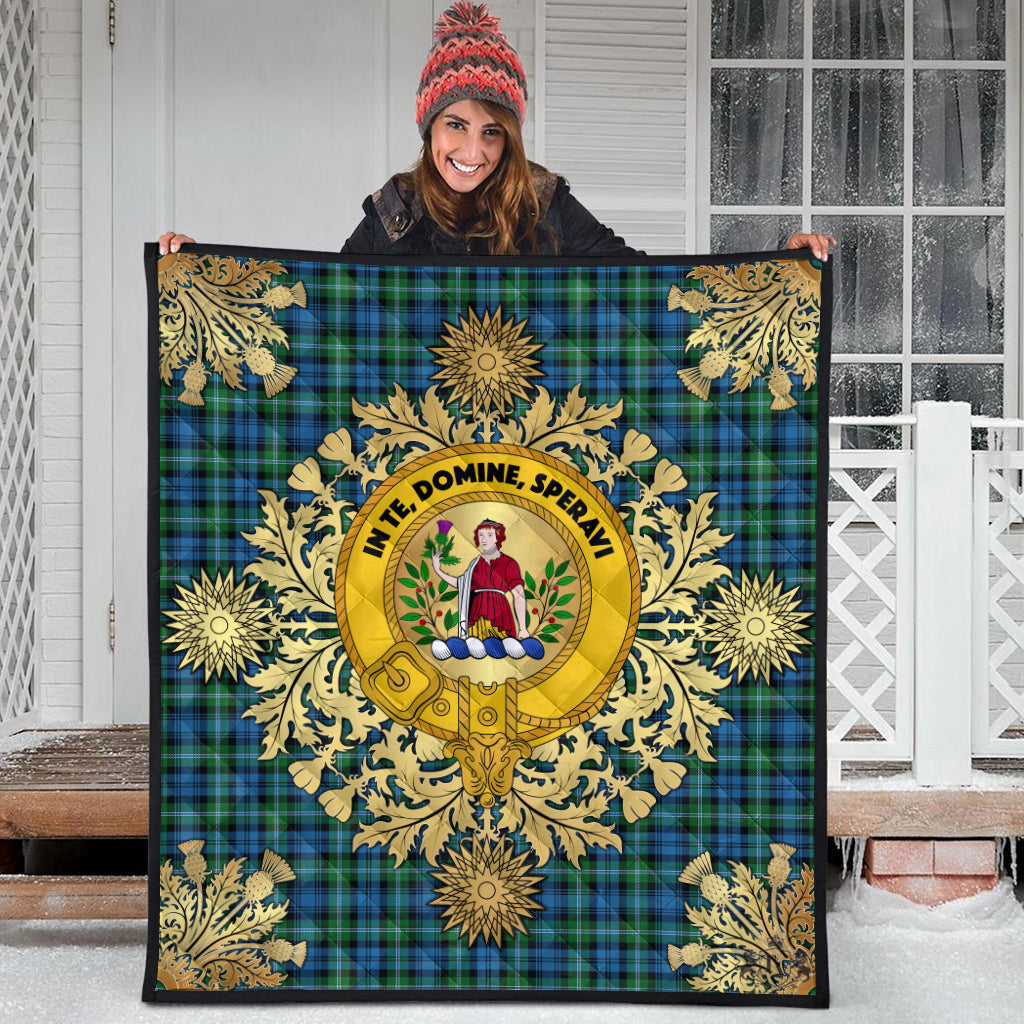 Lyon Tartan Crest Premium Quilt - Gold Thistle Style