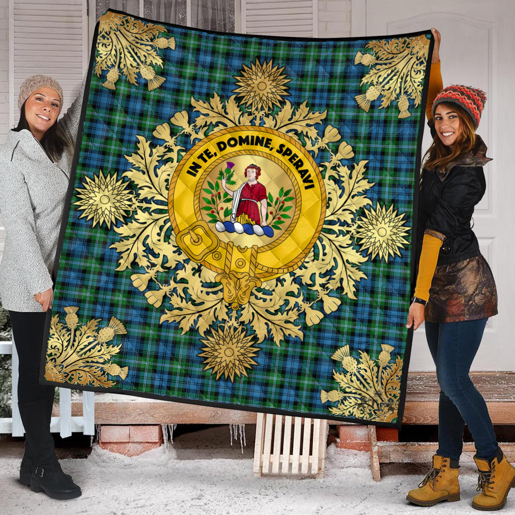 Lyon Tartan Crest Premium Quilt - Gold Thistle Style