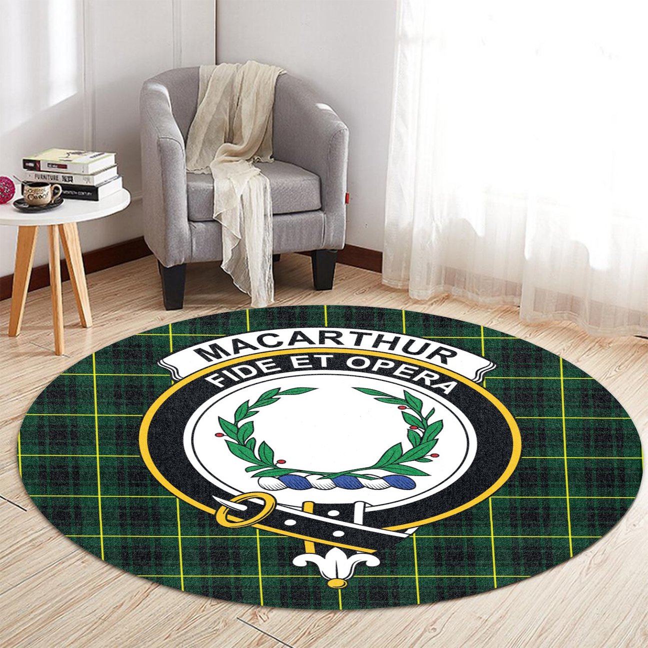 MacArthur Modern Tartan Crest Round Rug