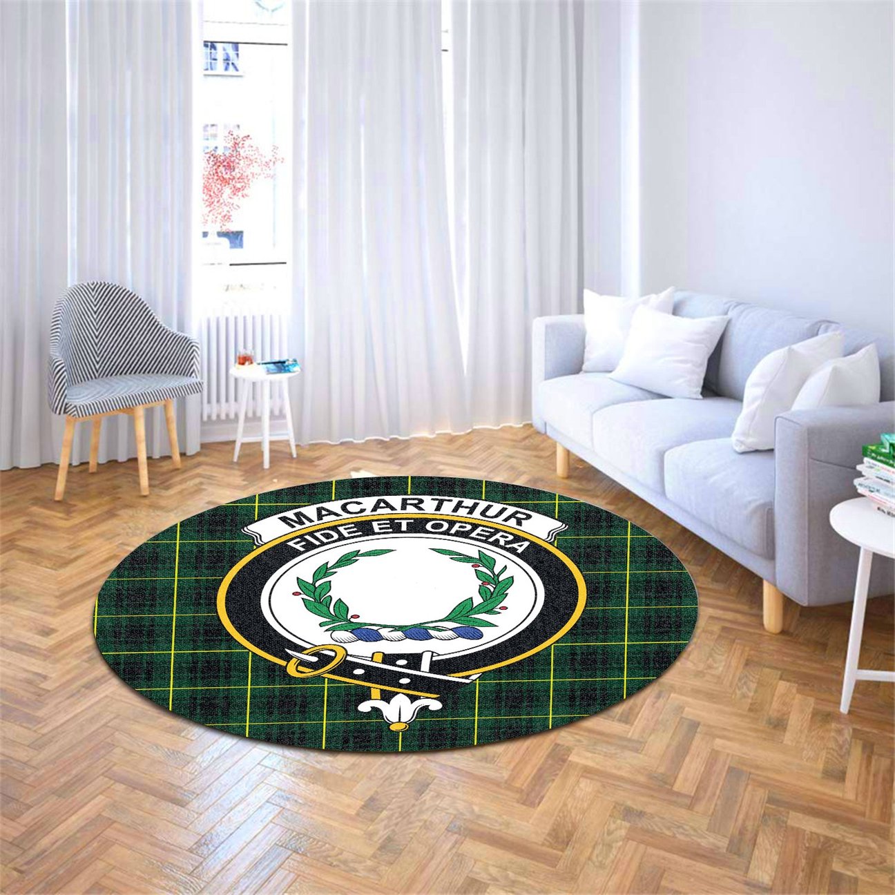 MacArthur Modern Tartan Crest Round Rug