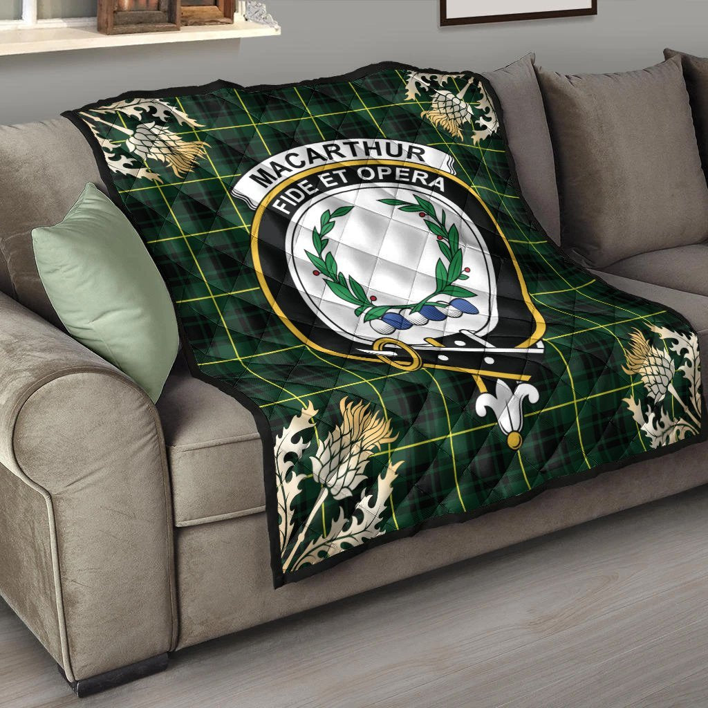 MacArthur Modern Tartan Crest Premium Quilt - Gold Thistle Style