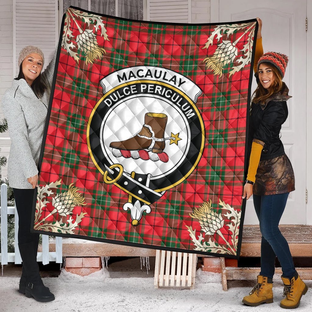 MacAulay Modern Tartan Crest Premium Quilt - Gold Thistle Style