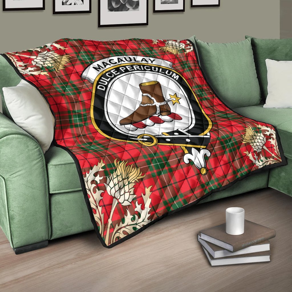 MacAulay Modern Tartan Crest Premium Quilt - Gold Thistle Style