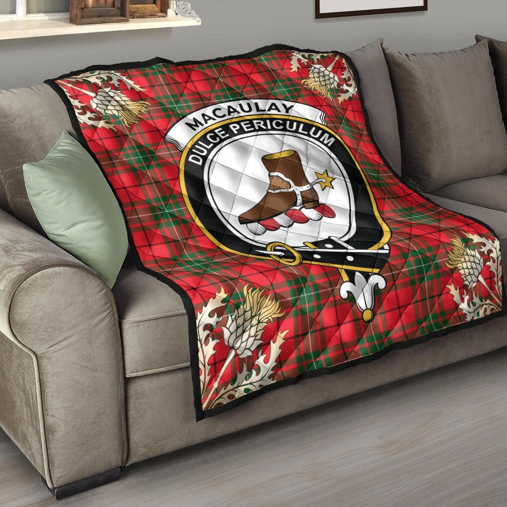 MacAulay Modern Tartan Crest Premium Quilt - Gold Thistle Style