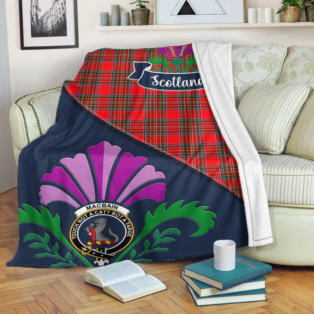 MacBain Tartan Crest Premium Blanket - Thistle Style