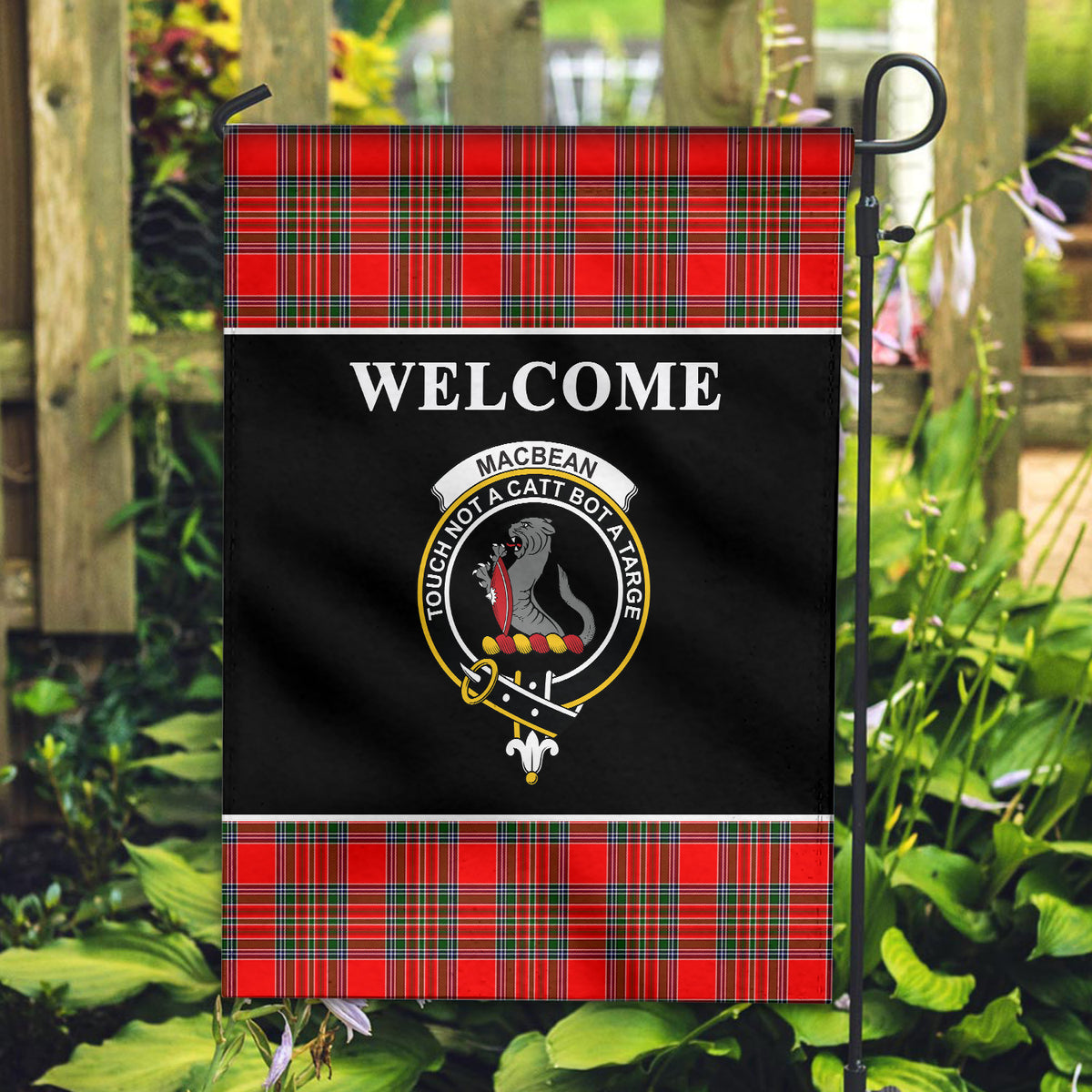 MacBean Tartan Crest Black Garden Flag