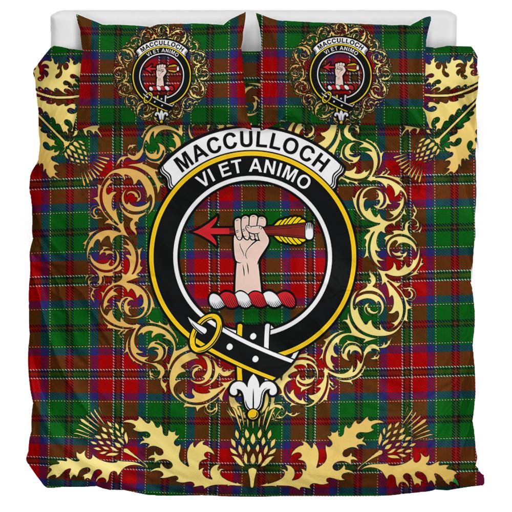 MacCulloch Tartan Crest Bedding Set - Golden Thistle Style