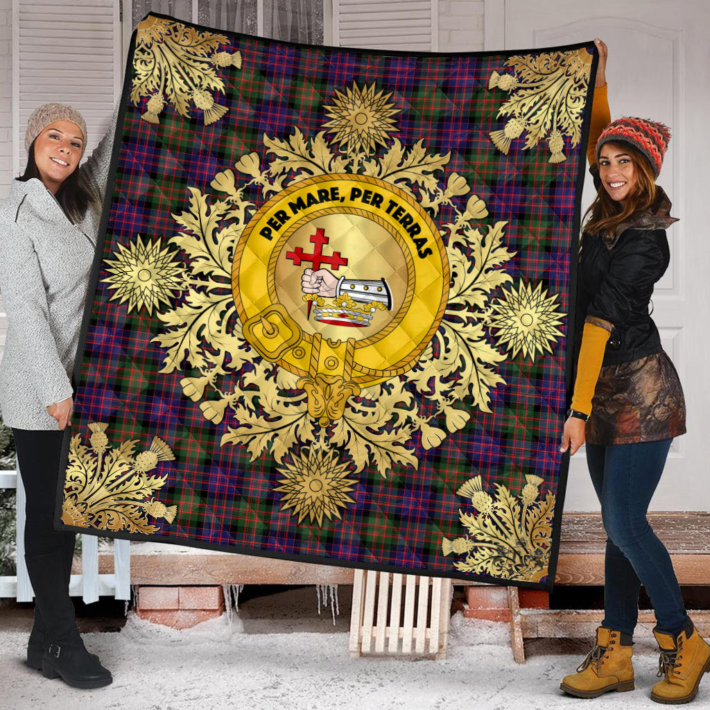 MacDonald Modern Tartan Crest Premium Quilt - Gold Thistle Style