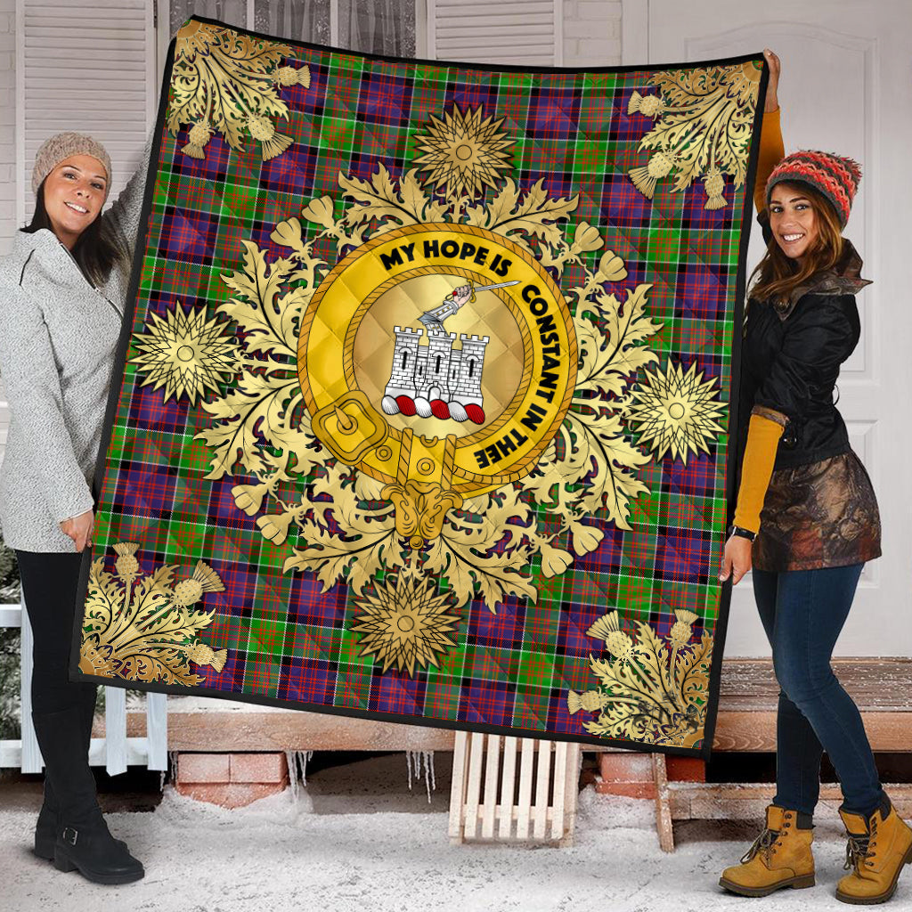 MacDonald Of Clanranald Tartan Crest Premium Quilt - Gold Thistle Style