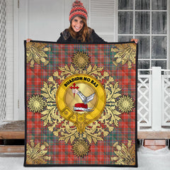 MacDougall Ancient Tartan Crest Premium Quilt - Gold Thistle Style