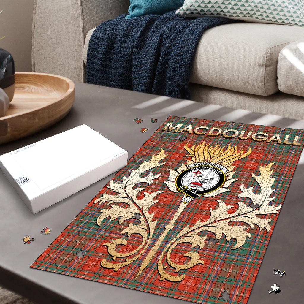 MacDougall Ancient Tartan Crest Thistle Jigsaw Puzzles