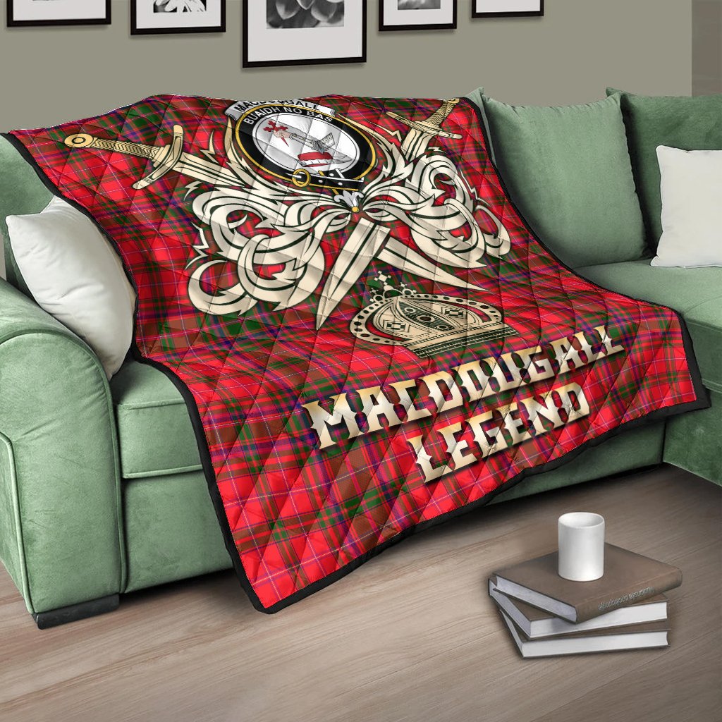 MacDougall Modern Tartan Crest Legend Gold Royal Premium Quilt