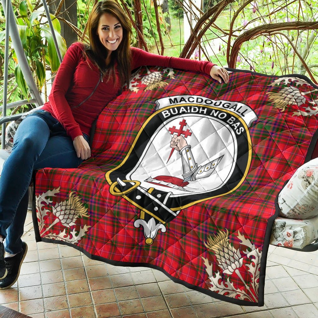 MacDougall Modern Tartan Crest Premium Quilt - Gold Thistle Style