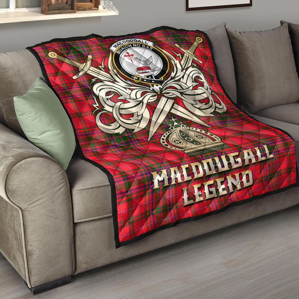 MacDougall Modern Tartan Crest Legend Gold Royal Premium Quilt