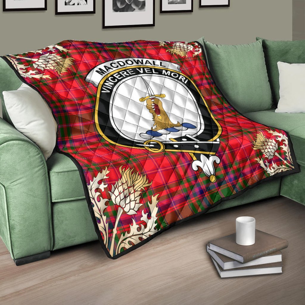 MacDowall Tartan Crest Premium Quilt - Gold Thistle Style